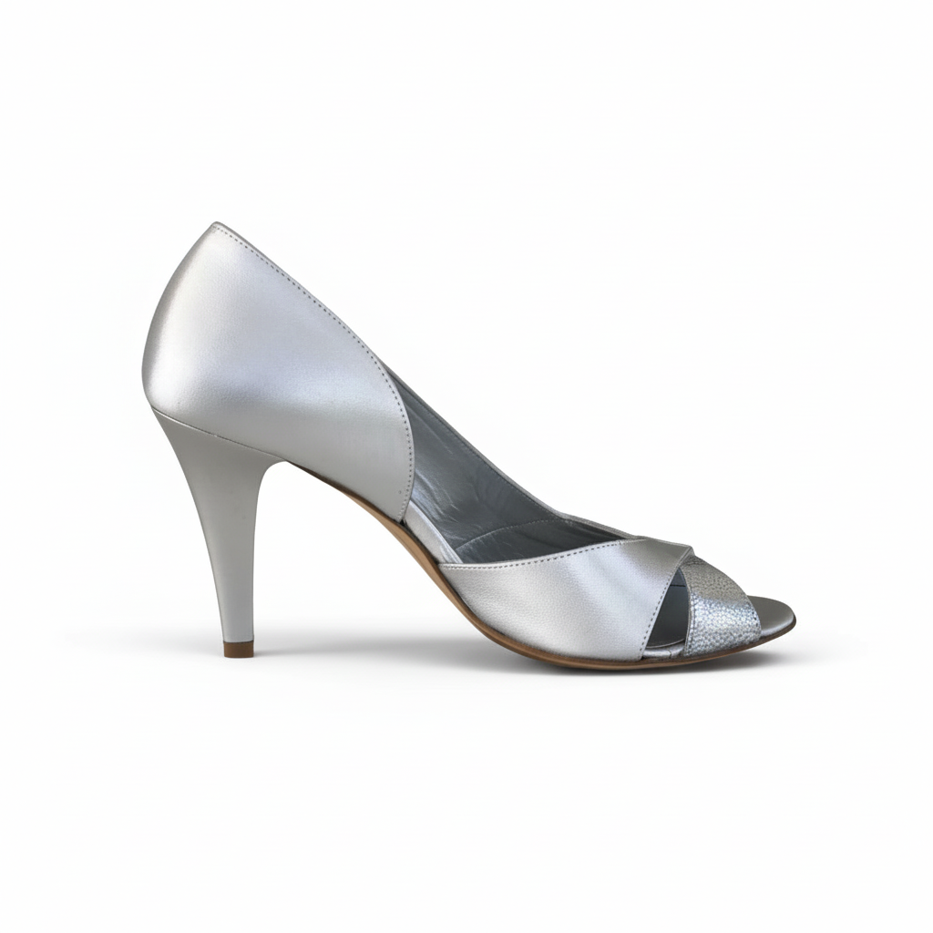 Décolleté Spuntate Donna Elata 18111 Vera Pelle Argento Open Toe – Tacco 8,5 cm, Numero 38