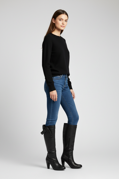 Stivali alti Donna NeroGiardini A900271E Tacco alto 7 cm, Vera Pelle, Nero, Zip