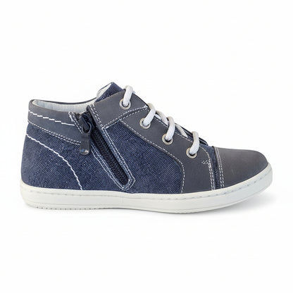 Snakers Bambini Nero Giardini Junior, Stile College, Vera Pelle, Denim, Blu