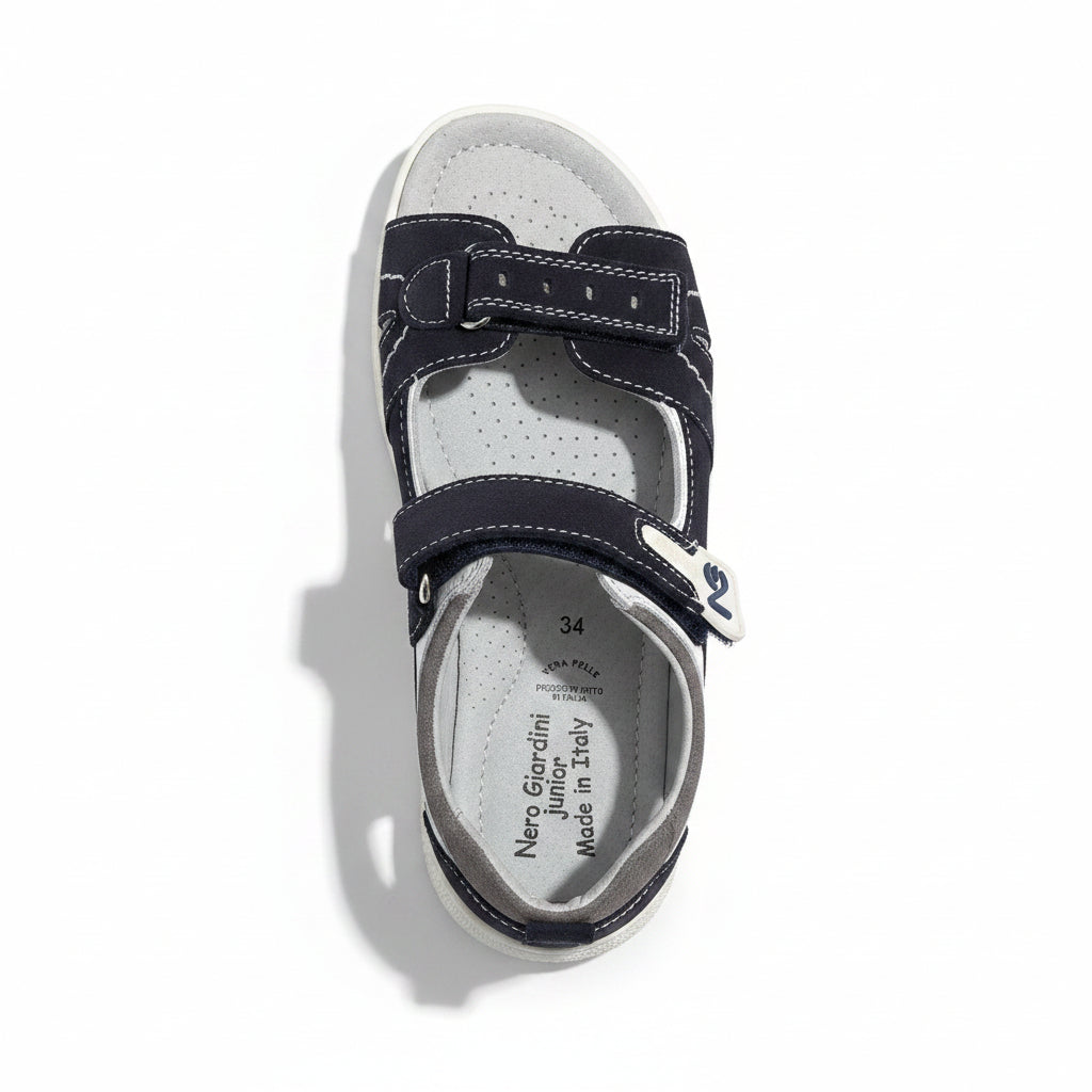 Sandali Bambino Nero Giardini Junior P533640M – Vera Pelle Blu Bianco con Stella Taglia 34