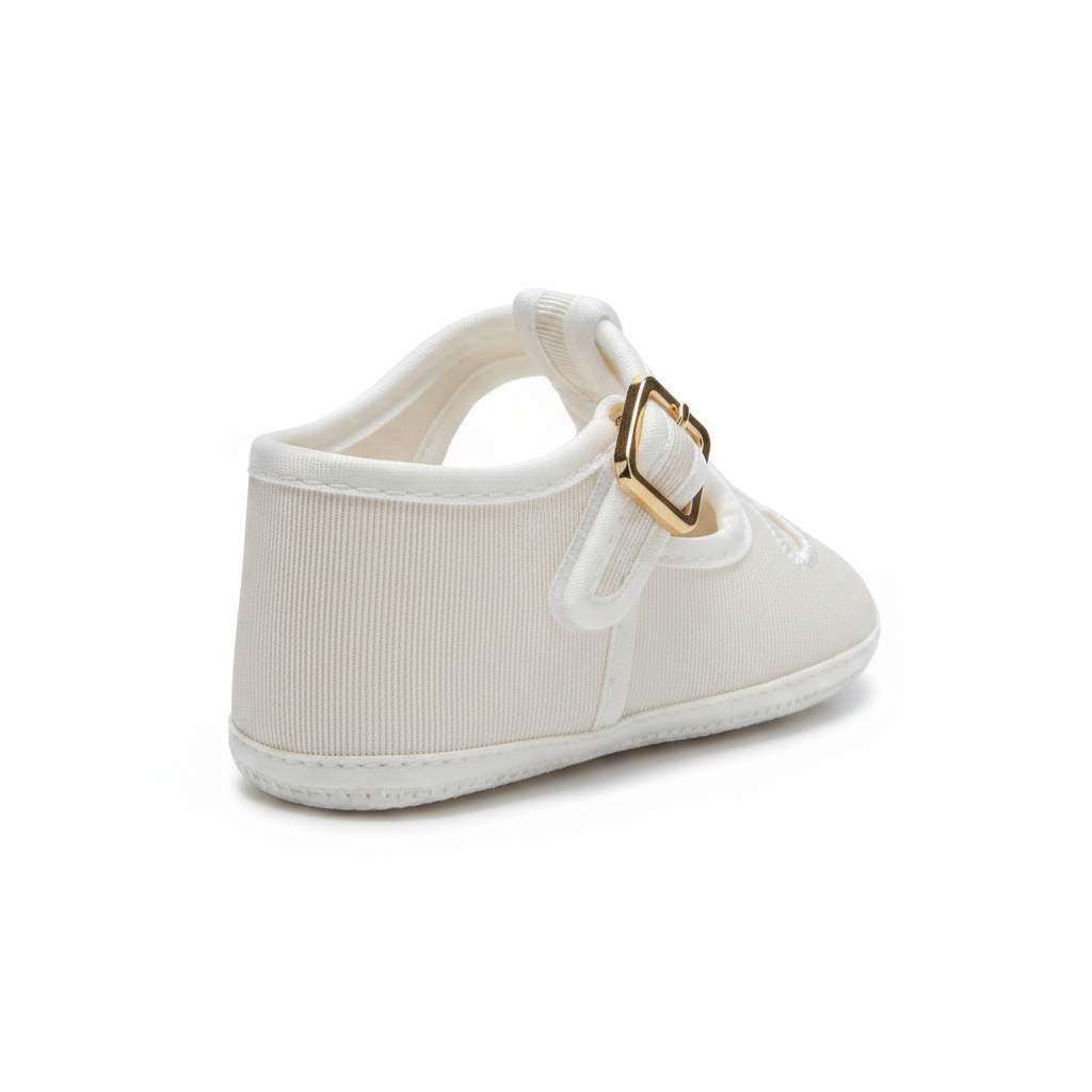 Scarpine Chicco Due Occhietti Bianco Bimbi Cotone Fibbia Oro