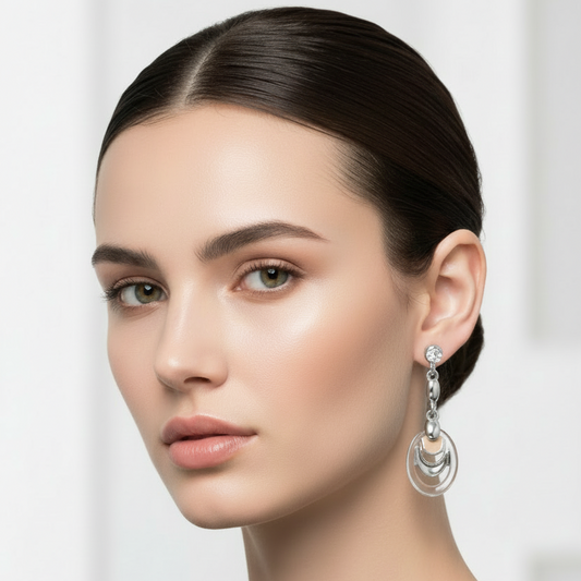 Flama Orecchini Donna Ovali Pendenti, Bicolore, Argento e Oro Rosa, Acciaio Inox Anallergico