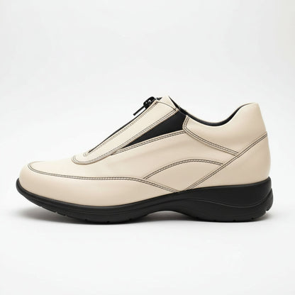 Sneakers Donna, Freemod, con Zip ed Elastici, Vera Pelle Avorio