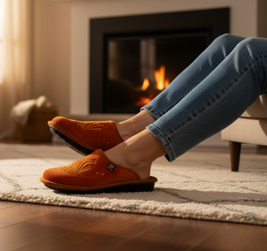 FlyFlot Ciabatte Donna in Velour, Arancione Aragosta con Ricamo Floreale, 28849