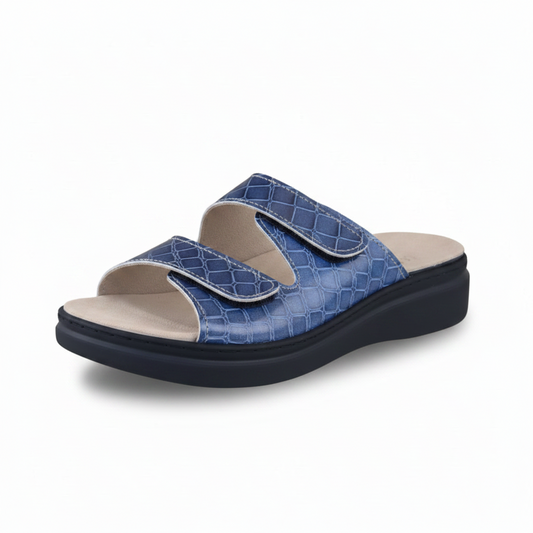Ciabatta donna Cinzia Soft 011 con plantare estraibile doppio strappo stampa cocco Blu