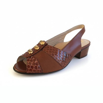 Sandali Donna Confort 1556 tacco 4 cm, Vera Pelle, Cuoio