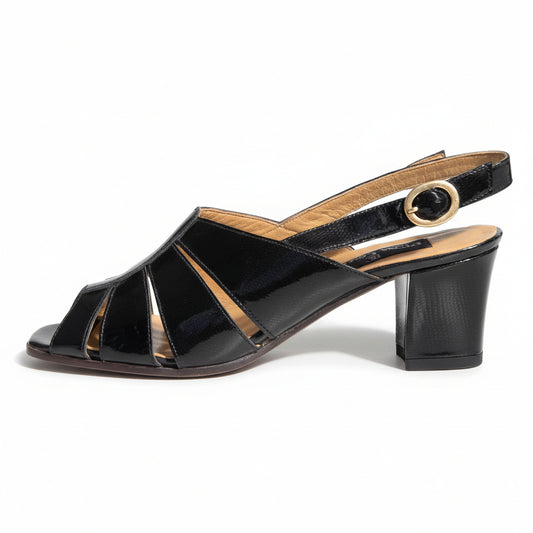 Sandali Donna Comfort, 2431, Vera Pelle in Vernice, Nero, 36 IT