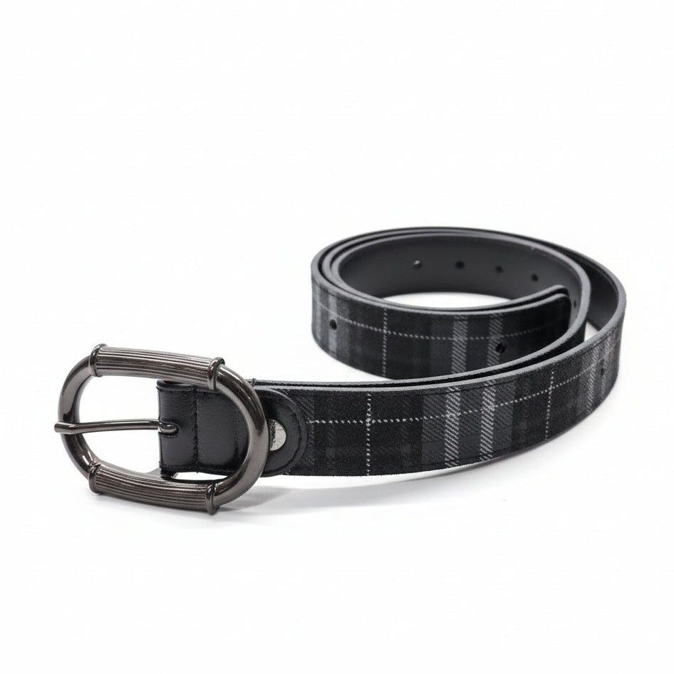 NeroGiardini Cintura da Donna Stampa Scozzese Nero e Grigio Nappa 6314