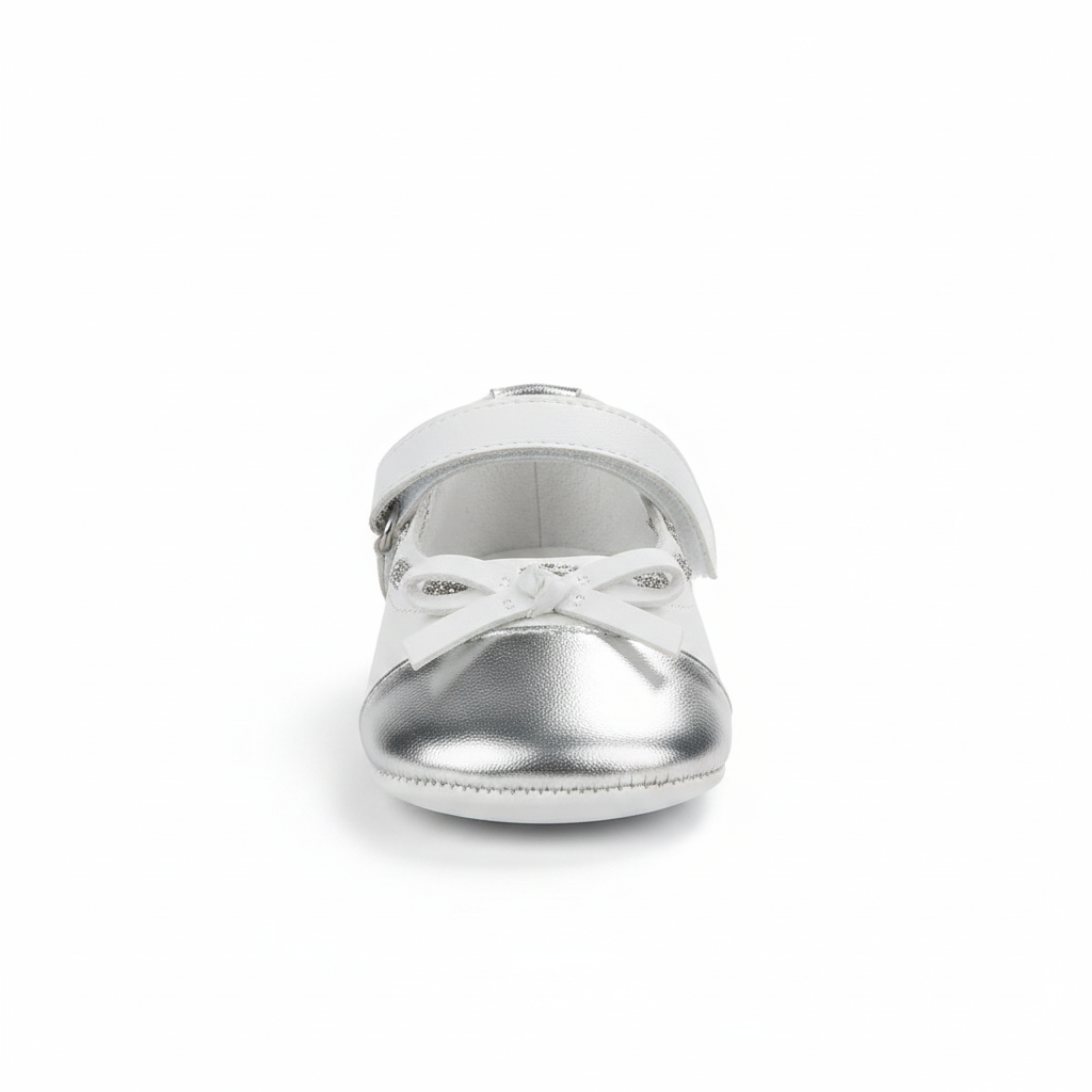Ballerine Bambina Chicco Pelle Bianco Argento Fiocco Strappo, 18