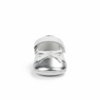Ballerine Bambina Chicco Pelle Bianco Argento Fiocco Strappo, 18