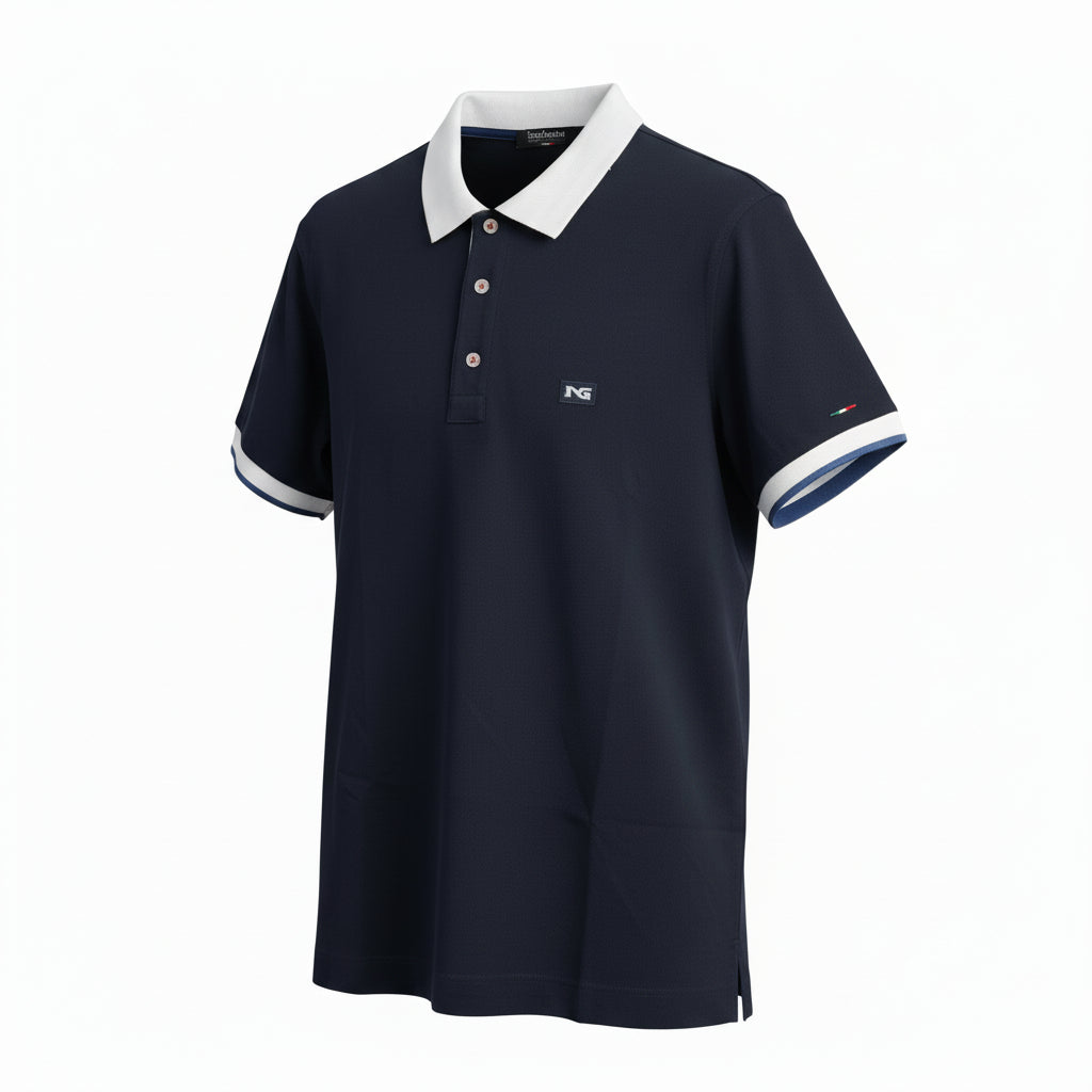 T-Shirt Polo Uomo Nero Giardini, Blu e Bianco, Cotone P471505U