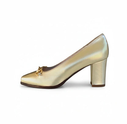 Décolleté Ok Calzature 04004 Vera Pelle Platino con morsetto oro