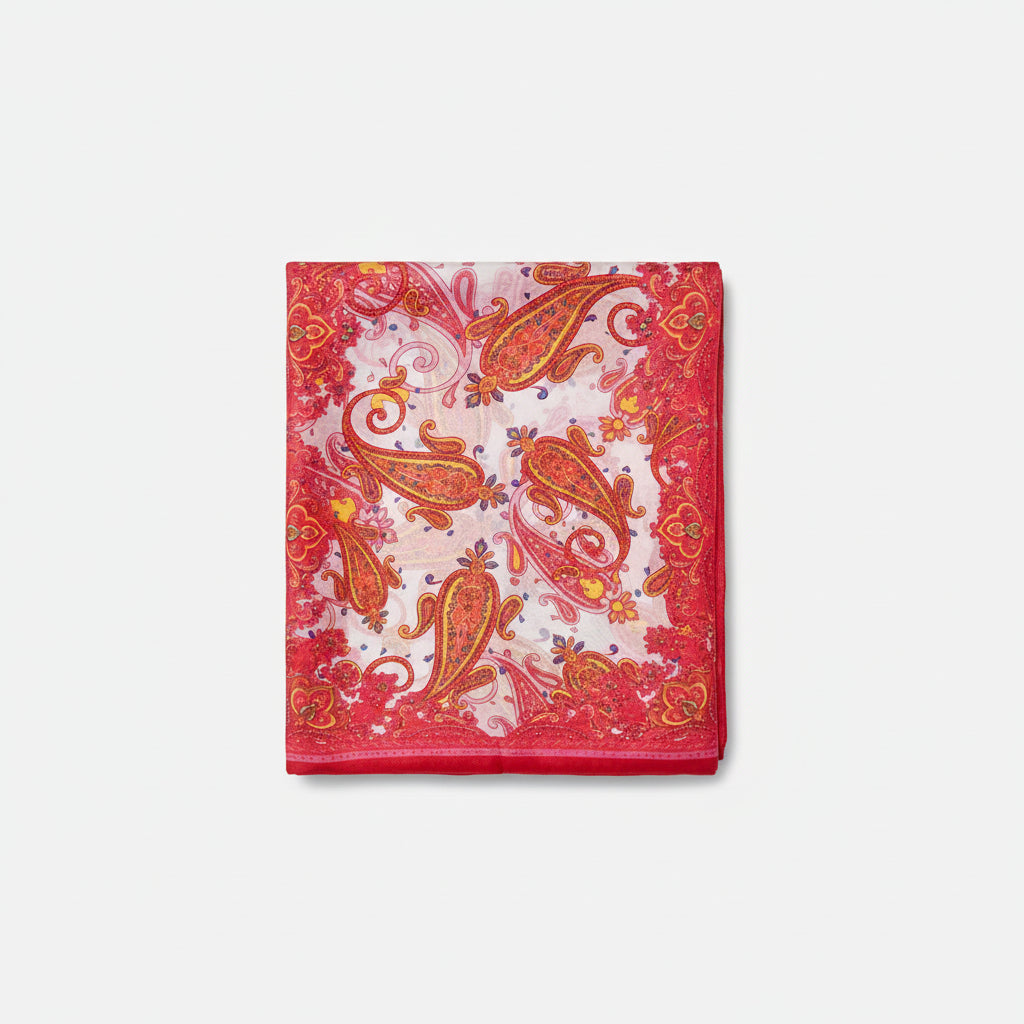 Foulard Donna Coveri Collection Bianco e Rosso con fantasia