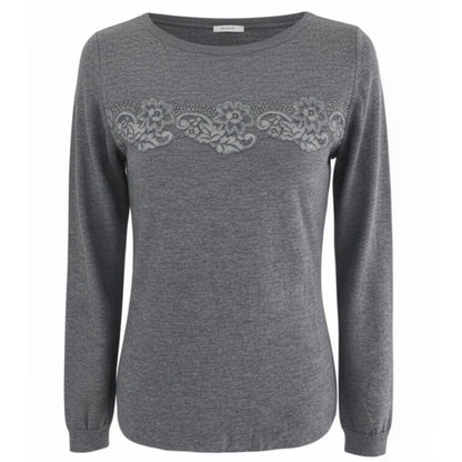 Maglia Donna, NeroGiardini, A560101D, Lana, Grigio, con decorazione in pizzo