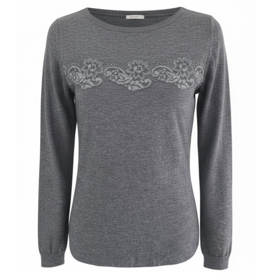 Maglia Donna, NeroGiardini, A560101D, Lana, Grigio, con decorazione in pizzo