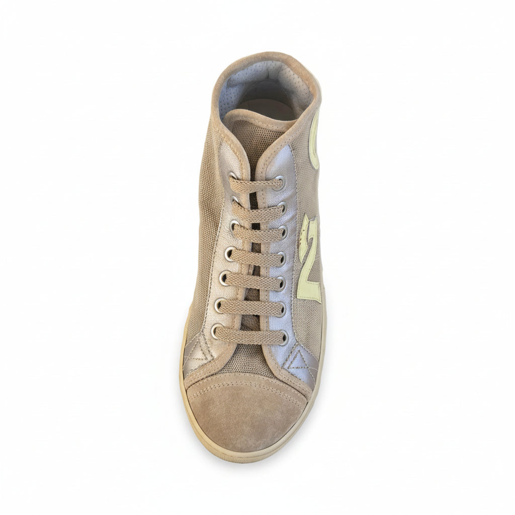 Sneakers Bambini Nero Giardini Sabbia Vera Pelle Tela Beige