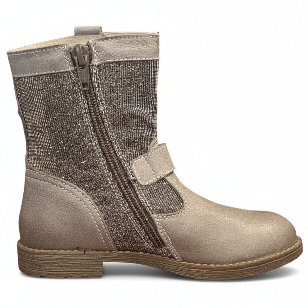 NeroGiardini Stivali Bambina, Vera Pelle con Glitter, Grigio, Zip