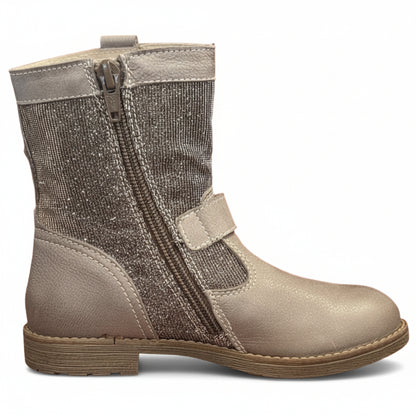 NeroGiardini Stivali Bambina, Vera Pelle con Glitter, Grigio, Zip