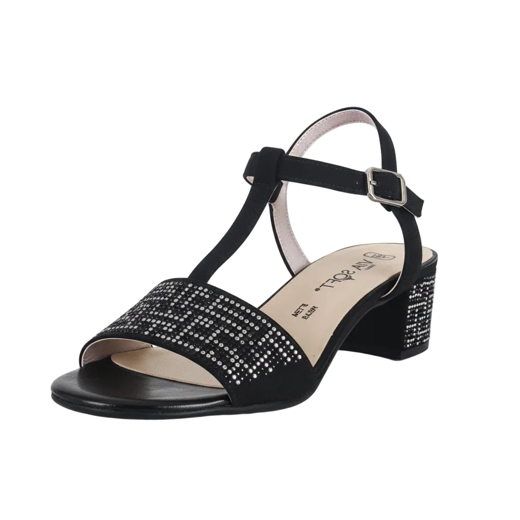 Sandali Cinzia Soft, 68079, Vera Pelle Nero, Strass