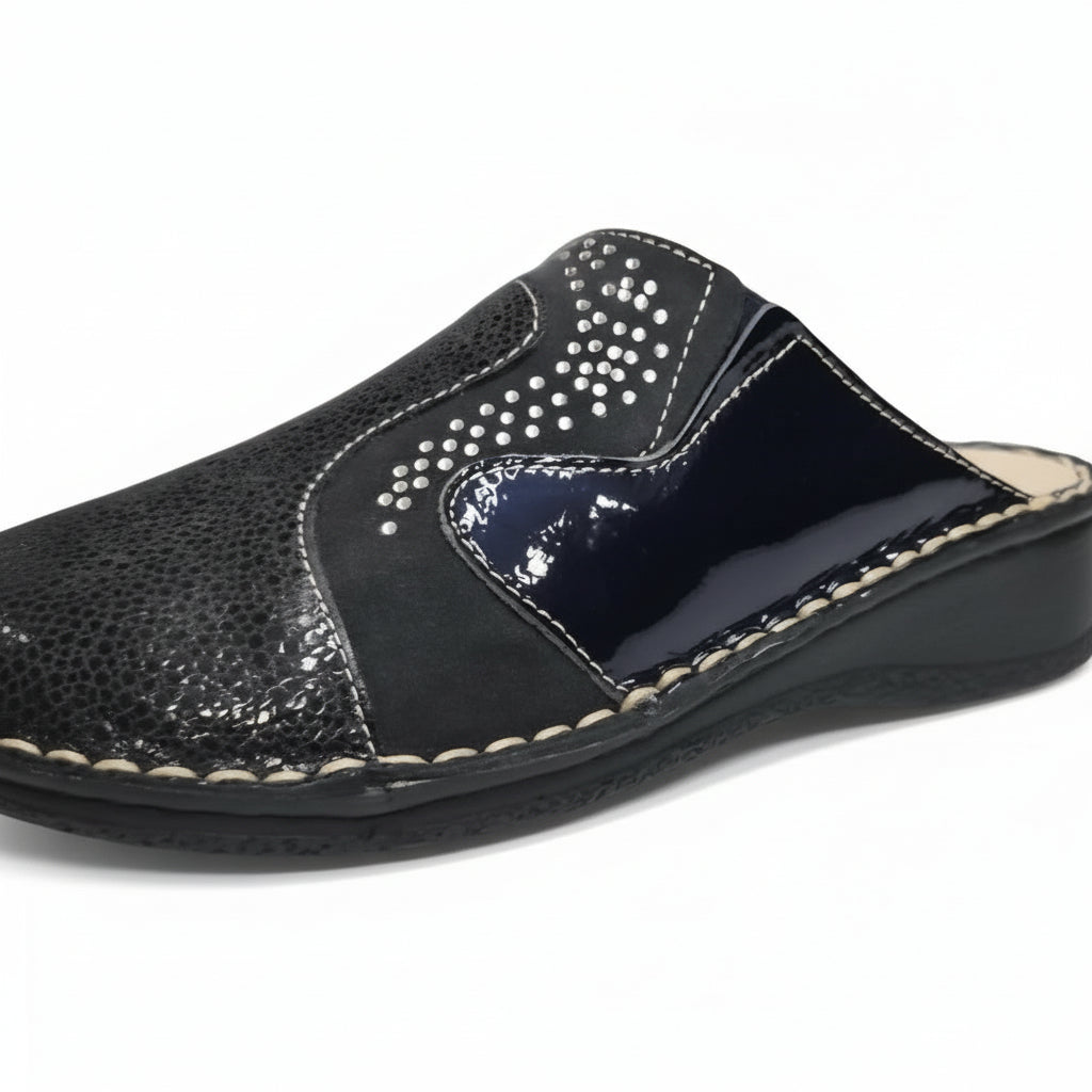Cinzia Soft Pantofole Ciabatte Donna con Strass, Blu Navy, Vera Pelle, IM24088SD
