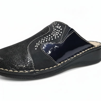 Cinzia Soft Pantofole Ciabatte Donna con Strass, Blu Navy, Vera Pelle, IM24088SD
