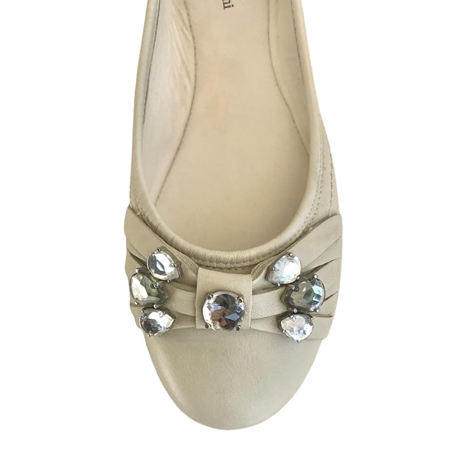 Ballerine NeroGiardini P207072D Vera Pelle, Bianco Beige Ghana Safari con Cristalli Argento