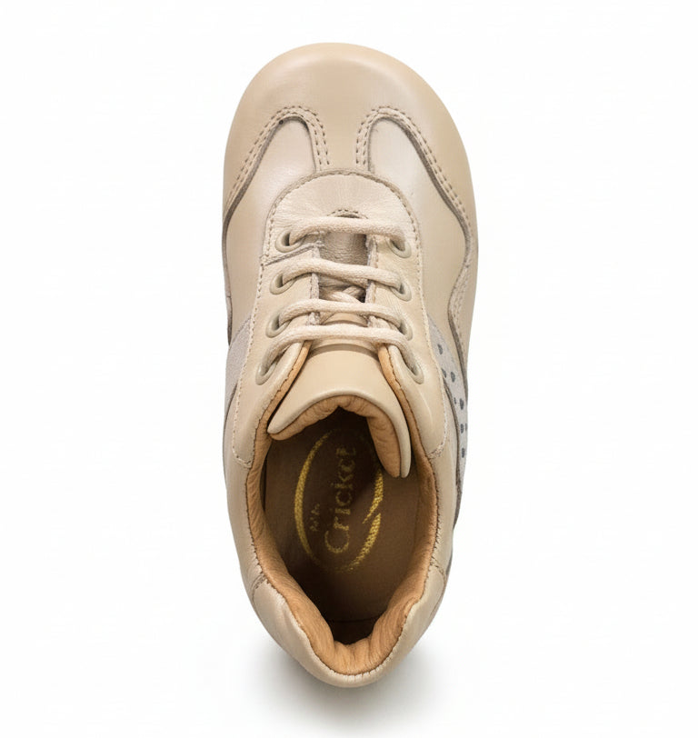 Scarpe Bambina Beige Panna Perlato Vera Pelle con strass brillantini, 404 Cricket, 22 EU
