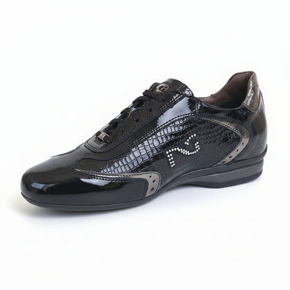 Sneakera NeroGiardini Donna A90059 Vera Pelle Naplak Vernice Nero e Bronzo - 37