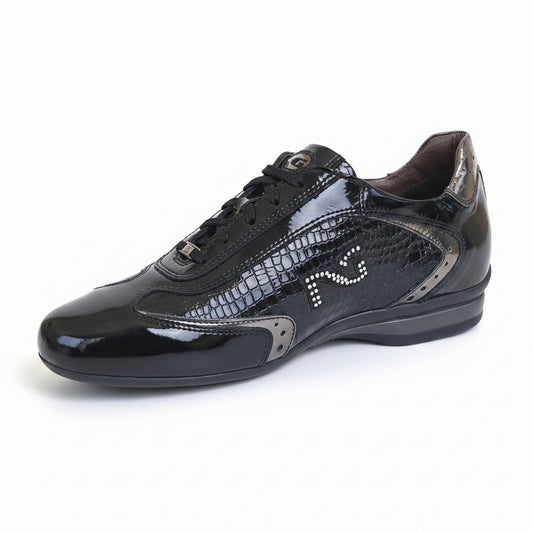 Sneakera NeroGiardini Donna A90059 Vera Pelle Naplak Vernice Nero e Bronzo - 37
