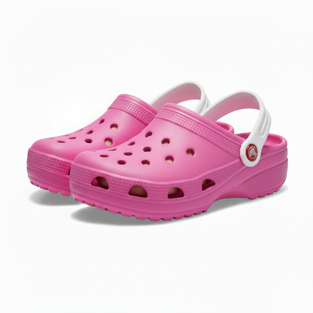 Ciabatte forate bambina, stile Crocs, De@de, in gomma, Fucsia