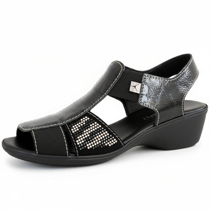 Sandali Donna Cinzia Soft 8021, Zeppa, Naplak in vernice, Elastici, Strass, 41 IT
