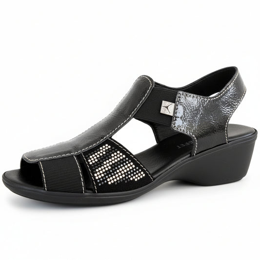 Sandali Donna Cinzia Soft 8021, Zeppa, Naplak in vernice, Elastici, Strass, 41 IT