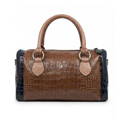 Borsa Bauletto Griffin in Pelle Lucida, stampa coccodrillo, marrone, blu, verde bottiglia, con tracolla