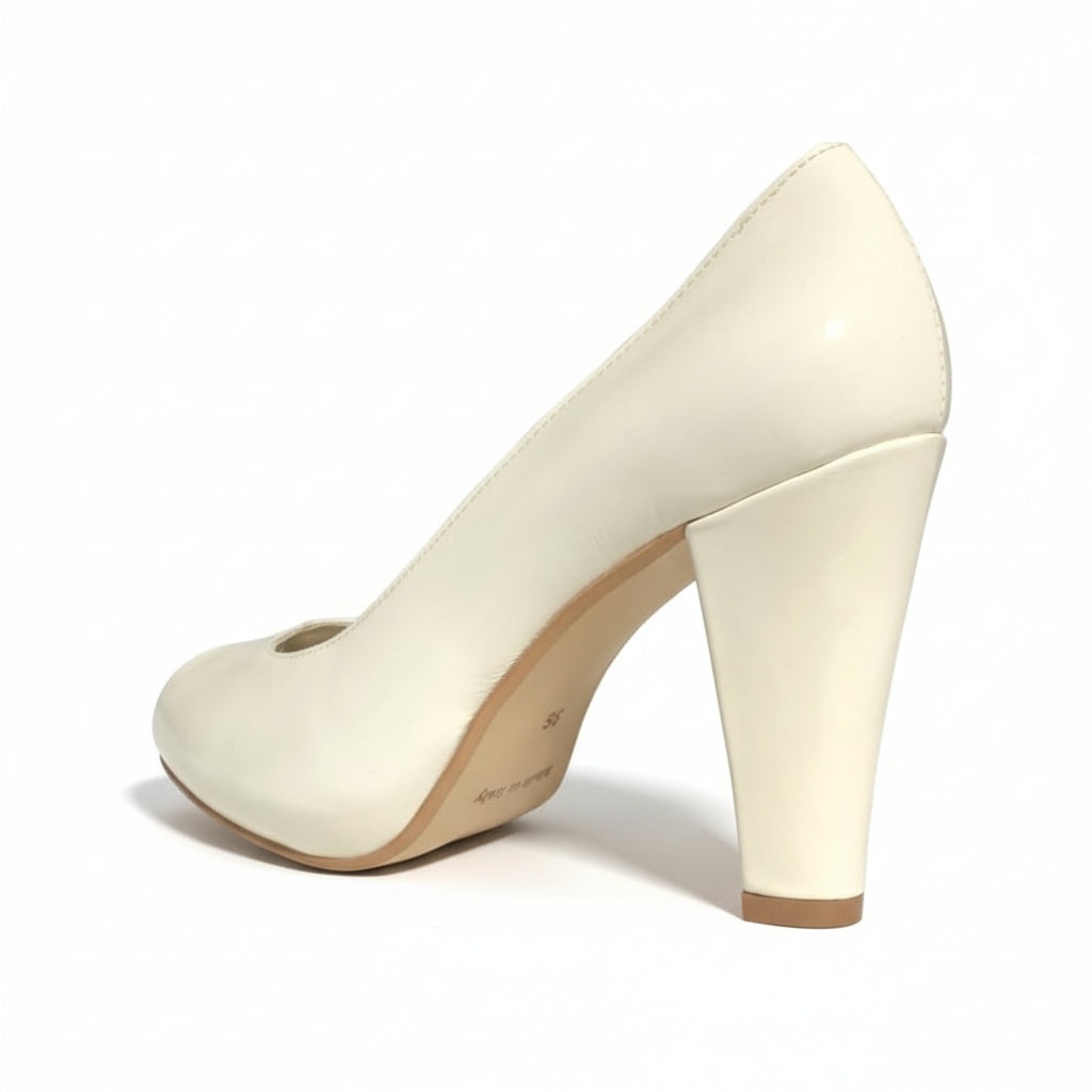 Décolleté Spuntate, Romagnoli, Open Toe, Vera Pelle, Vernice, Bianco Panna, 36 IT