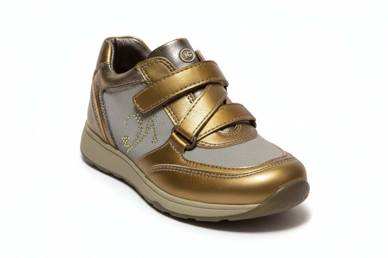 Sneakers NeroGiardini Beige e Bronzo con strappo - 26