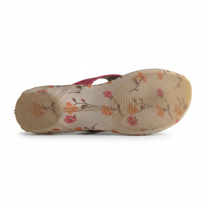 Ciabatte Infradito Rosa in Vera Pelle con strass, zeppa floreale, Donna