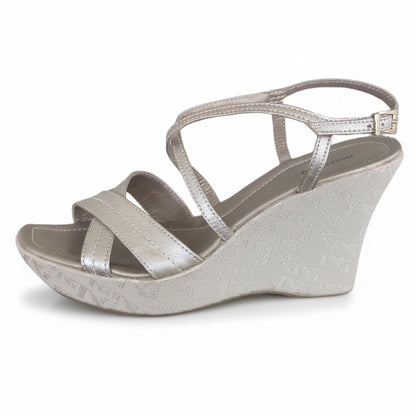 Sandali, Nero Giardini, 375, Platino, Vera Pelle, Zeppa Monogram