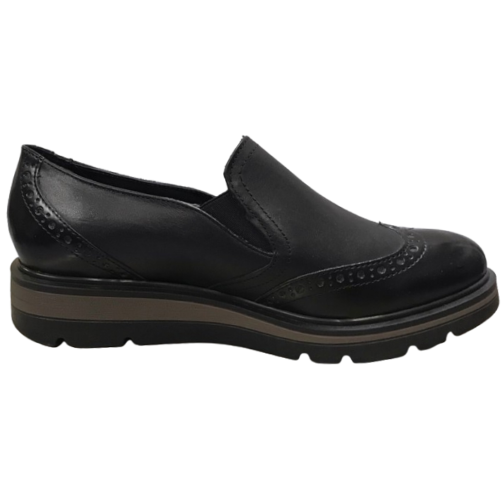 Mocassini Donna Cinzia Soft 25604 Vera Pelle, Nero, Elastici Laterali, Stile Inglese