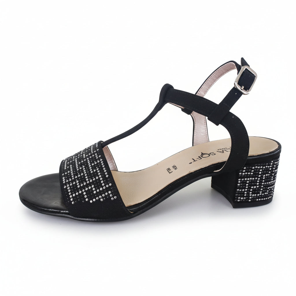 Sandali Cinzia Soft, 68079, Vera Pelle Nero, Strass