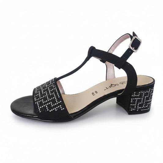 Sandali Cinzia Soft, 68079, Vera Pelle Nero, Strass
