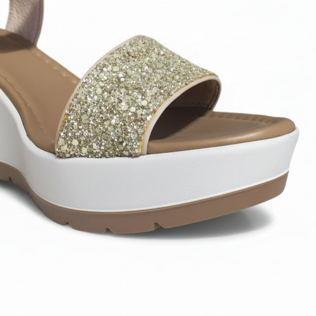 Sandali Donna, Nero Giardini, Vera Pelle, Glitter Platino, Zeppa Bianca, P717710D