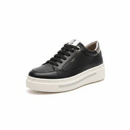 Sneakers Donna Cinzia Soft, Plantare Estraibile, Vera Pelle Nero Argento Platform IV1019258