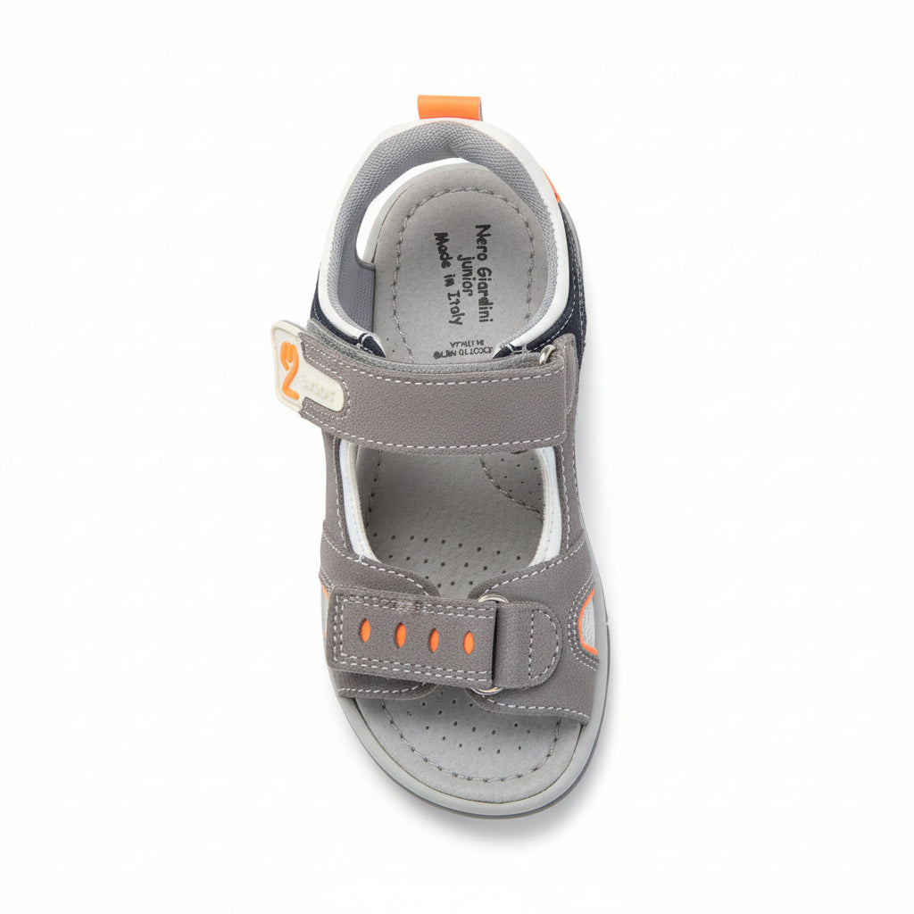 Sandali Bambino Nero Giardini Junior in Vera Pelle – Grigio Blu Arancione Strappo