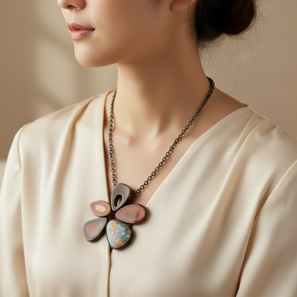 Collana con Ciondolo a Fiore, Donna, Rosso Bordeaux, Marrone, Anallergica