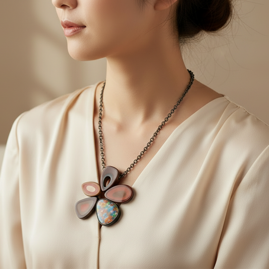 Collana con Ciondolo a Fiore, Donna, Rosso Bordeaux, Marrone, Anallergica