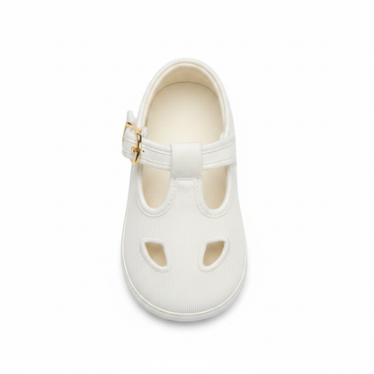 Scarpine Chicco Due Occhietti Bianco Bimbi Cotone Fibbia Oro