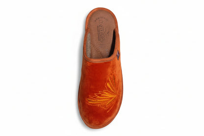 FlyFlot Ciabatte Donna in Velour, Arancione Aragosta con Ricamo Floreale, 28849