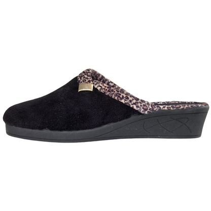 Cinzia Soft, IEA3506, Ciabatte Pantofole Donna in Velour Nero con Bordo Leopardato, Comfort