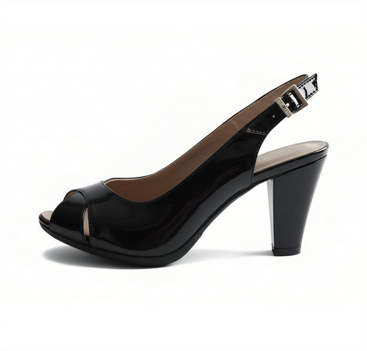 Sandali Donna Nero Giardini 396, Tacco a cono, Vera Pelle Naplak, Nero, 35 IT