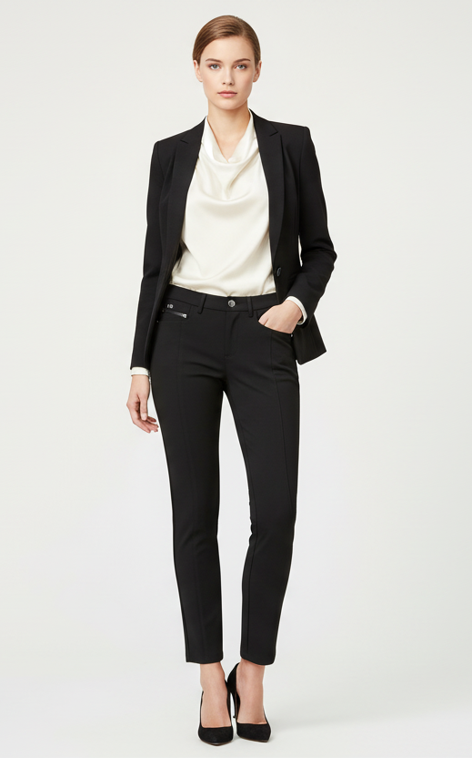 Pantaloni elasticizzati da donna Nero Giardini, Nero, bottone gioiello, Taglia 40 EU